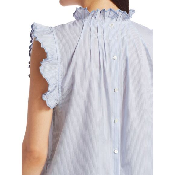 Frame Boho Ruffle Pleated Sleeveless Pinstripe Top Blue/White Sz M Retail $255 - Picture 4 of 14